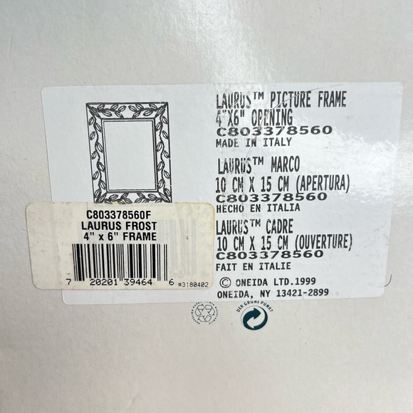Oneida RCR Laurus Crystal Photo Frame 4”x6” Portrait Glass New with Box - Picture 4 of 5